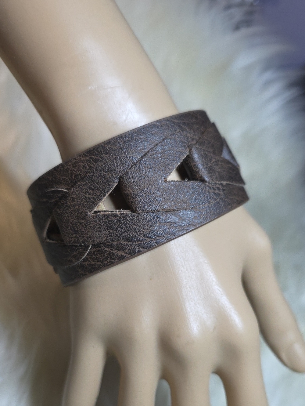 paparazzi Brown Braided Cutout Leather Cuff Bracelet